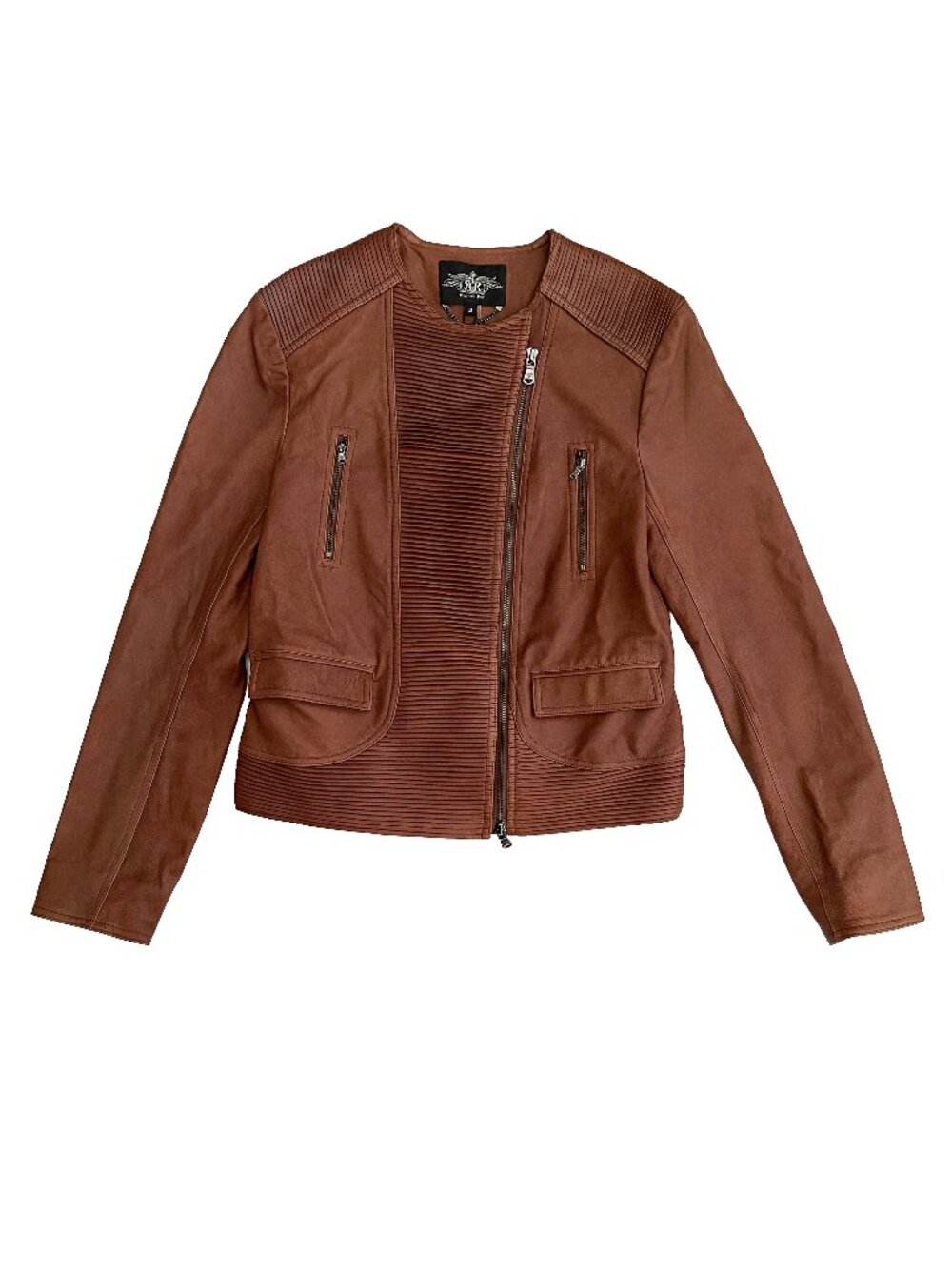 NWT Rachel Roy Genuine Leather Moto Jacket Brown Small